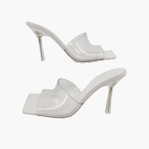 Bottega Veneta Stretch Mule Sandals Size 39 US 9 White Glass Clear Rubber Heels - Picture 10 of 15